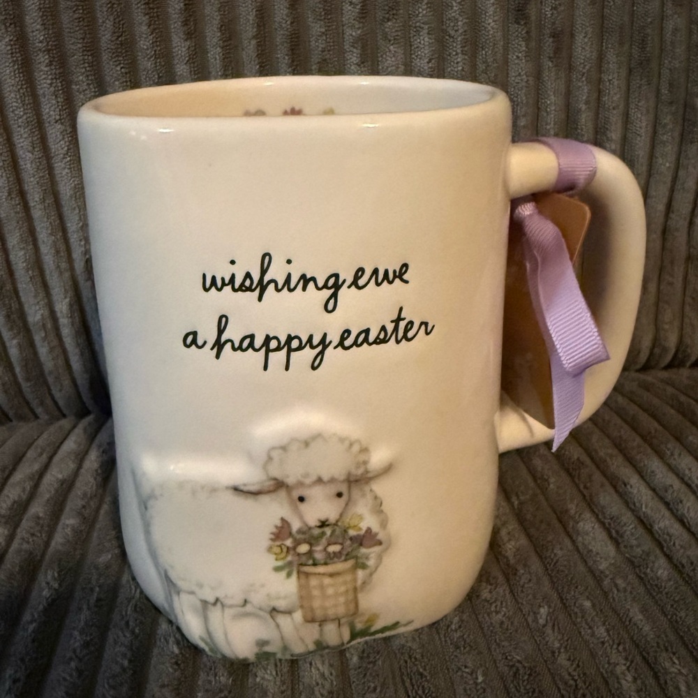 Rae Dunn White Ceramic Easter Mug -WISHING EWE A HAPPY EASTER- NWT